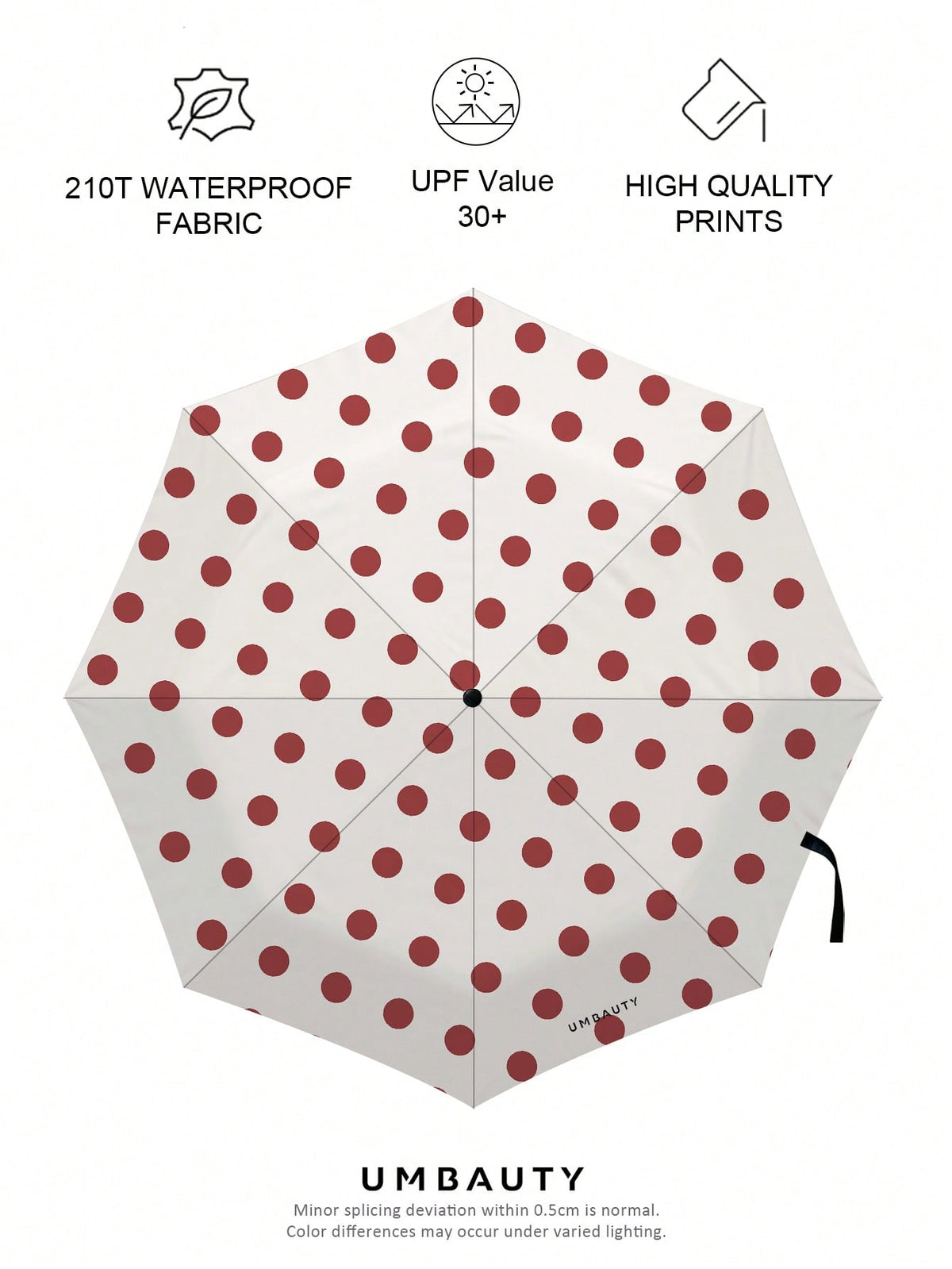 UMBAUTY Umbrella, Red Polka Dot Pattern, Portable Travel, Sun Protection And Rain Umbrella, 8-Rib Reinforced Frame, One-Click Open/Close, Black Coating SPF 30+ Sun Protection, Heat Reduction And Waterproof Fabric, Dual-Use Automatic Umbrella For Sunny And