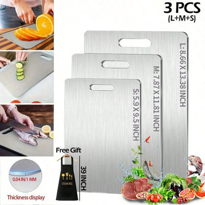 1 PCS (S/M/L) Or 3 PCS Stainless Steel Cutting Boards, 0.04 IN Thick, Slim Portable Cutting Board,Comes With Apron, Kitchen Cutting Board, Easy To Clean, Kitchen-Ready, Space-Saving, Rust-Resistant, Halloween And Christmas Gifts