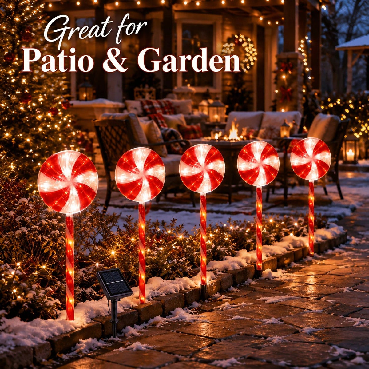 UMEUC 1-To-5 Solar Christmas Candy Ground Stake Lights - Red & White Lollipop LED Pathway Lights, IPX6 Waterproof Christmas Decor For Gardens, Lawns, Porches, And Walkways; Ideal For Holiday Parties And Winter Festive Decoration (600 Lumens)