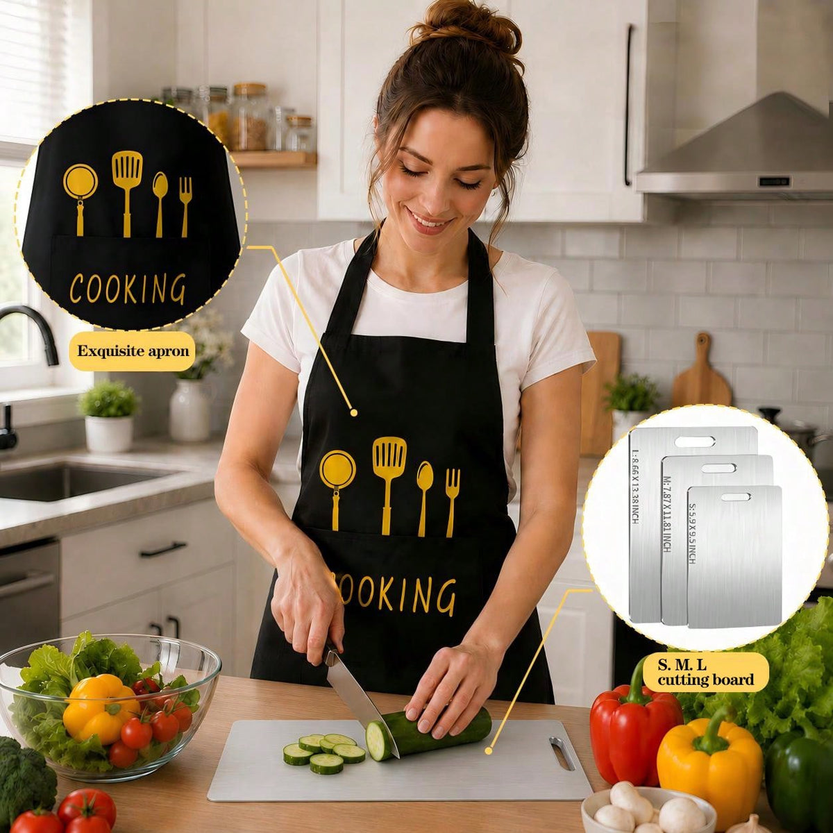1 PCS (S/M/L) Or 3 PCS Stainless Steel Cutting Boards, 0.04 IN Thick, Slim Portable Cutting Board,Comes With Apron, Kitchen Cutting Board, Easy To Clean, Kitchen-Ready, Space-Saving, Rust-Resistant, Halloween And Christmas Gifts