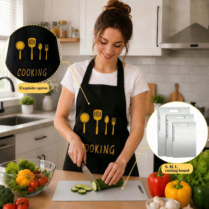 1 PCS (S/M/L) Or 3 PCS Stainless Steel Cutting Boards, 0.04 IN Thick, Slim Portable Cutting Board,Comes With Apron, Kitchen Cutting Board, Easy To Clean, Kitchen-Ready, Space-Saving, Rust-Resistant, Halloween And Christmas Gifts