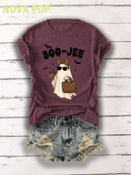 Women Thin Crewneck Sweatshirt, Boo-Jee Leopard Bow Ghost Bat Graphic Print, Back To School Fall Outfit For Women, Halloween Vacation Gift