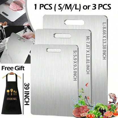 1 PCS (S/M/L) Or 3 PCS Stainless Steel Cutting Boards, 0.04 IN Thick, Slim Portable Cutting Board,Comes With Apron, Kitchen Cutting Board, Easy To Clean, Kitchen-Ready, Space-Saving, Rust-Resistant, Halloween And Christmas Gifts