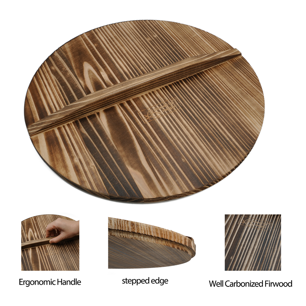 12.5 Inch Natural Wooden Wok Lid - Wooden Lid Fits for woks and pans with an inner diameter! from 12.48"to12.87"