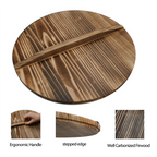 12.5 Inch Natural Wooden Wok Lid - Wooden Lid Fits for woks and pans with an inner diameter! from 12.48"to12.87"