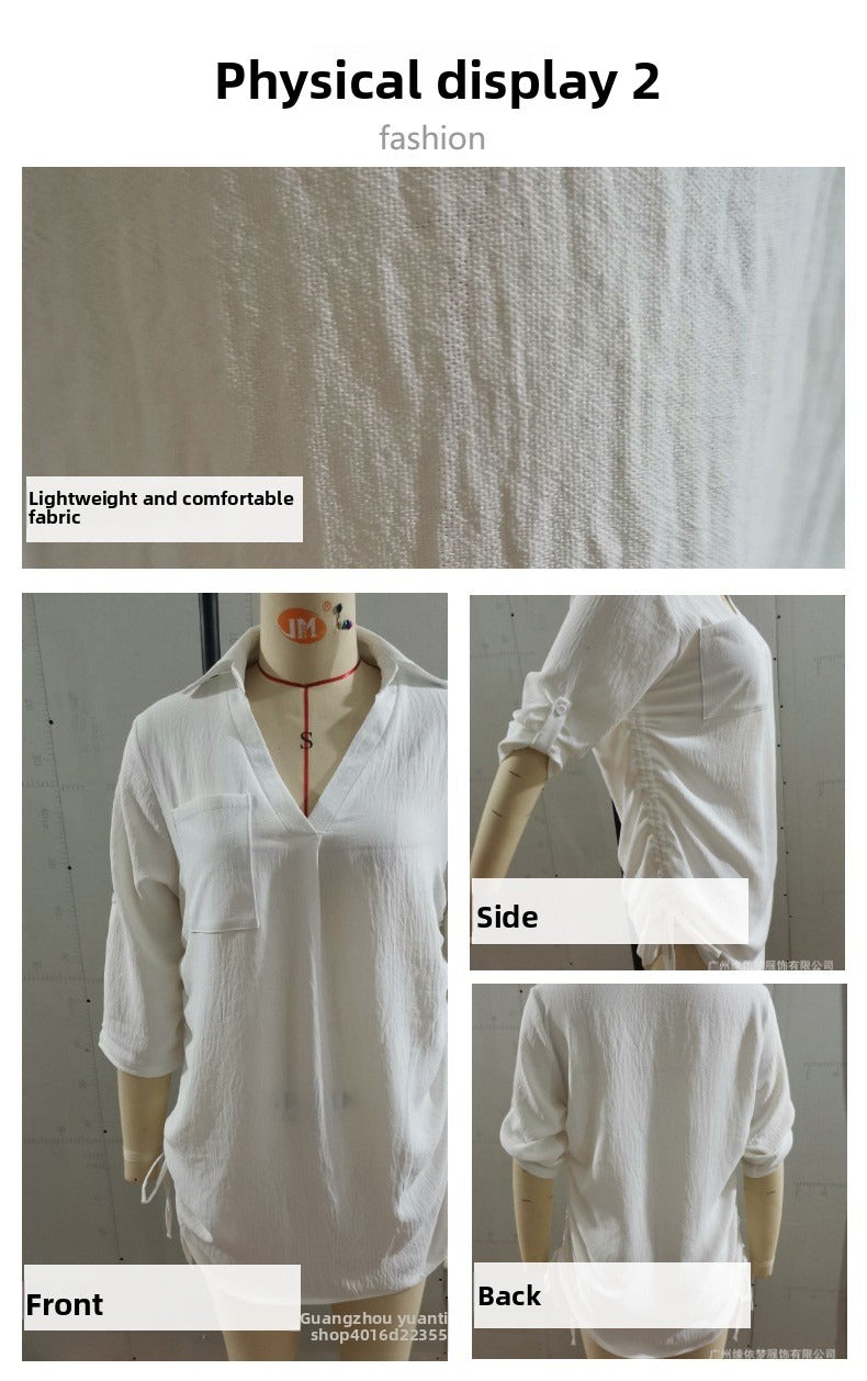 Women's Swimsuit Cover Up Drawstring Beach Shirt Dress, Loose Solid Bikini Coverup, Quick Dry UV Protection Beachwear