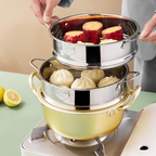 304 Stainless Steel Stackable Steamer Basket with Handles (Dishwasher Safe)