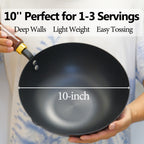 Souped Up Recipes 10 Inch Carbon Steel Wok For Electric, Induction and Gas Stoves (Lid and User Guide Video Included)