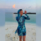 Amazon's best-selling sexy mesh sheer print hooded dress, European and American style slim sun-protective cover-up    sun cover up sun cover ups women sun cover up rms beach cover up dress beach cover up skirt