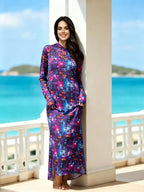 Mesh print beach cover-up long-sleeve sun-protection one-piece swimsuit cover-up shirt