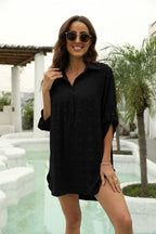Chiffon jacquard large pom-pom loose casual cover-up for women