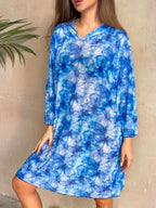 Sun protection mesh print beach cover-up, three-quarter sleeve one-piece swimsuit, cover-up, beach sun protection shirt