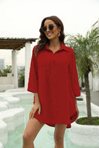 Chiffon jacquard large pom-pom loose casual cover-up for women