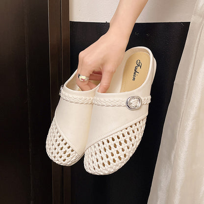 Closed-toe new breathable woven slippers for women, fashionable hollow-out round-toe versatile sandals for women