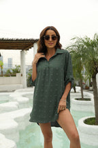 Chiffon jacquard large pom-pom loose casual cover-up for women