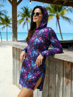 Amazon's best-selling sexy mesh sheer print hooded dress, European and American style slim sun-protective cover-up    sun cover up sun cover ups women sun cover up rms beach cover up dress beach cover up skirt