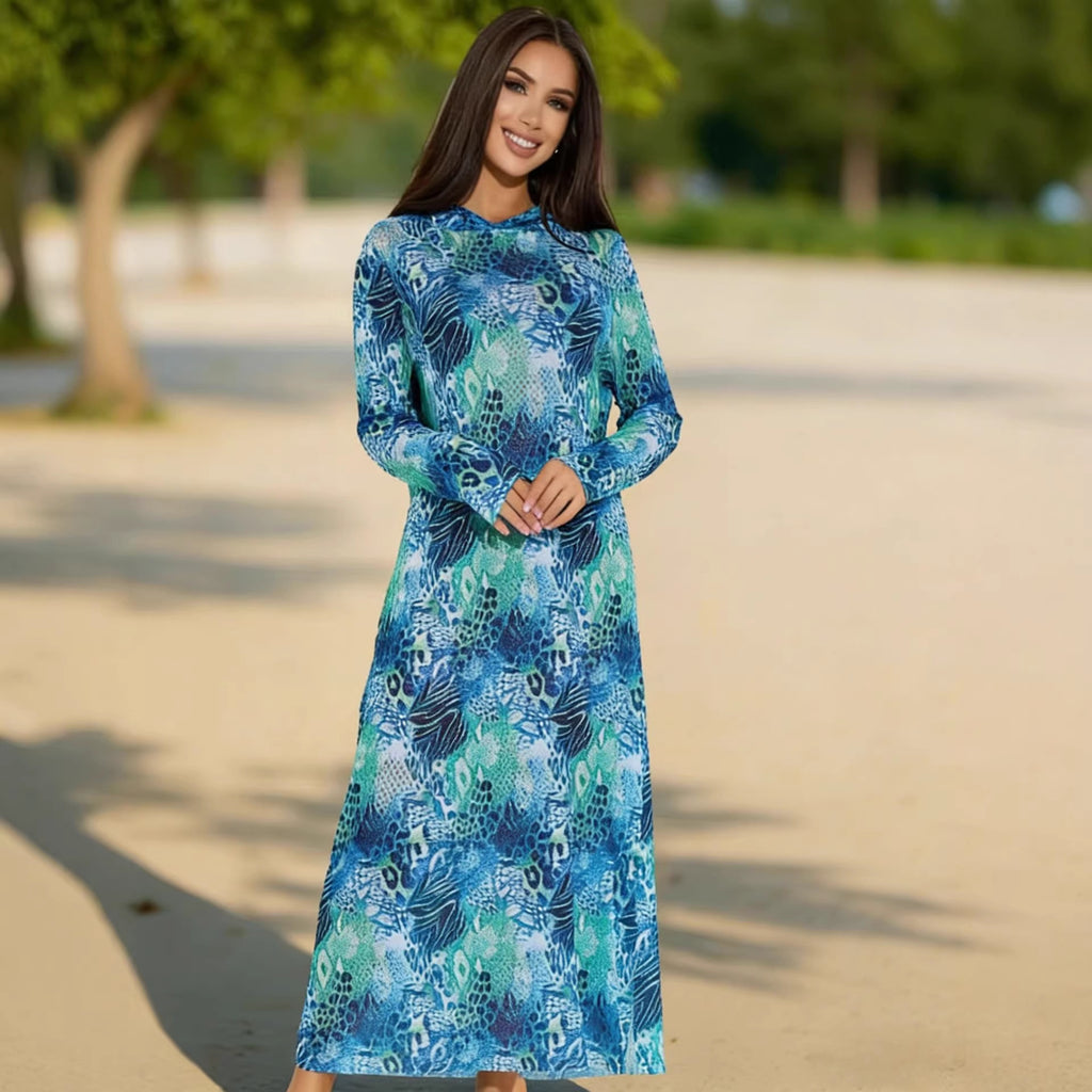 Mesh print beach cover-up long-sleeve sun-protection one-piece swimsuit cover-up shirt