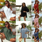 Chiffon jacquard large pom-pom loose casual cover-up for women