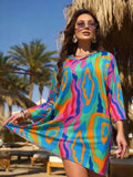 Sun protection mesh print beach cover-up, three-quarter sleeve one-piece swimsuit, cover-up, beach sun protection shirt