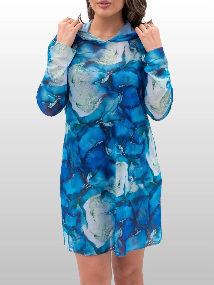 Amazon's best-selling sexy mesh sheer print hooded dress, European and American style slim sun-protective cover-up    sun cover up sun cover ups women sun cover up rms beach cover up dress beach cover up skirt