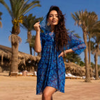 Sun protection mesh print beach cover-up, three-quarter sleeve one-piece swimsuit, cover-up, beach sun protection shirt