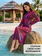 Mesh print beach cover-up long-sleeve sun-protection one-piece swimsuit cover-up shirt