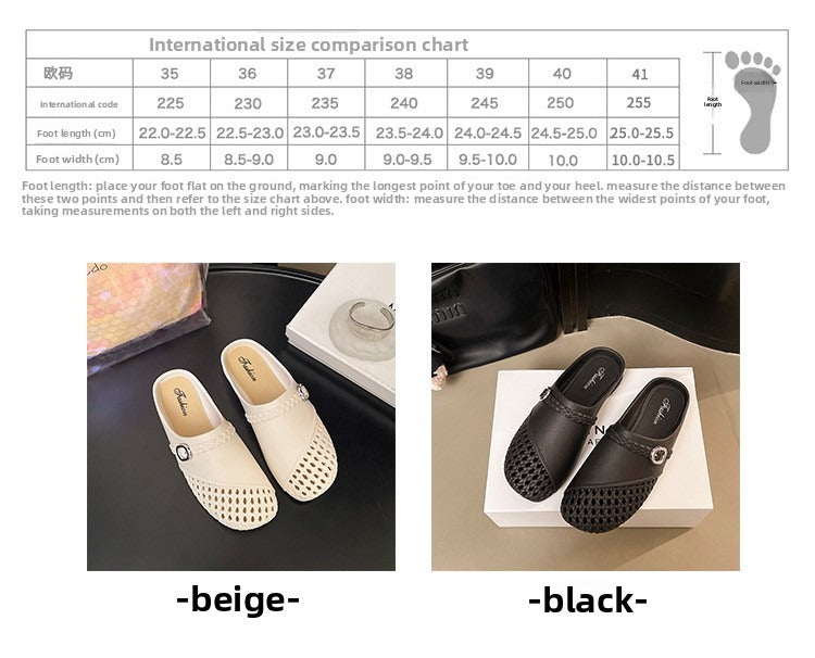 Closed-toe new breathable woven slippers for women, fashionable hollow-out round-toe versatile sandals for women