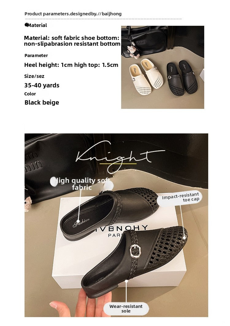 Closed-toe new breathable woven slippers for women, fashionable hollow-out round-toe versatile sandals for women