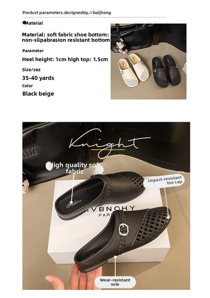 Closed-toe new breathable woven slippers for women, fashionable hollow-out round-toe versatile sandals for women