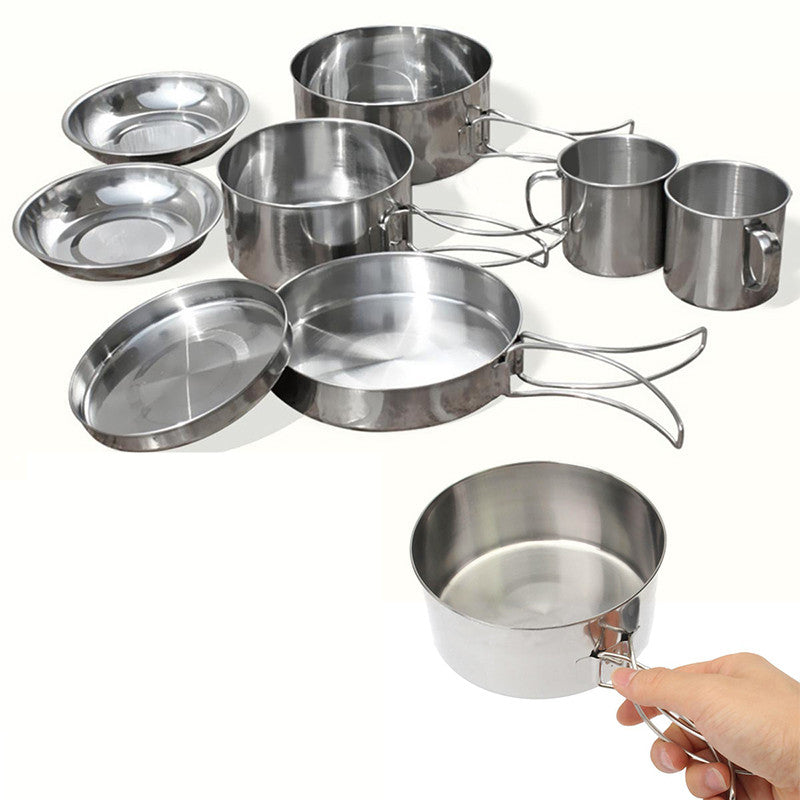 8Pcs Outdoor Picnic Pot Pan Kit Stainless Steel Set