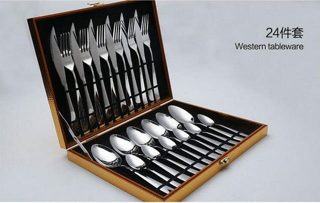 Stainless Steel 16/24 PCS Golden Dinnerware Set