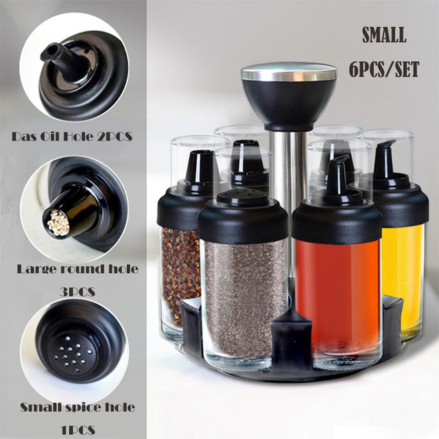 7Pcs/Set Rotating Stainless Steel Glass Cruet Condiment Set