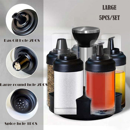 7Pcs/Set Rotating Stainless Steel Glass Cruet Condiment Set