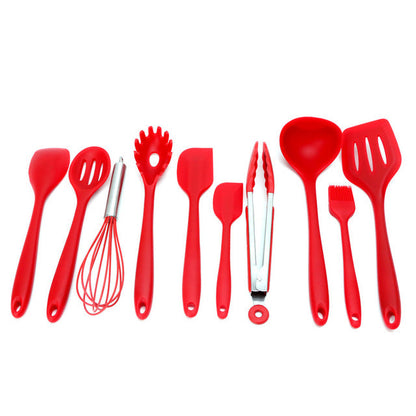 10Pcs Red/Green/Black Heat Resitant Non-stick Silicone Kitchen Utensils