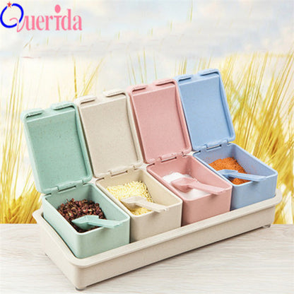 4 Piece/Set Wheat Straw Plastic Seasoning Jar Set